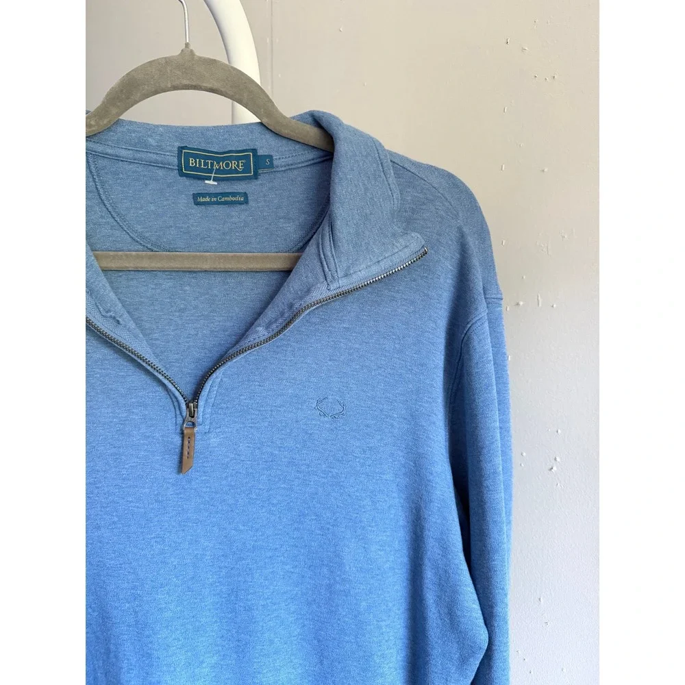 Biltmore Quarter Zip Pullover Mens Size S Blue Good Cotton Heathered Logo